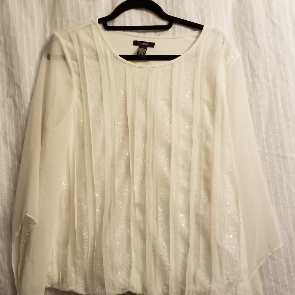 Alfani ivory sequins long sleeve blouse